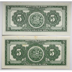Peru, zestaw 2 banknotów 5 soli 1962