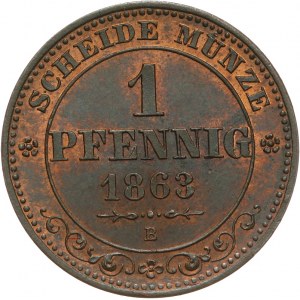 Niemcy, Saksonia, Jan 1854 - 1873, 1 pfennig 1863 B, Drezno.
