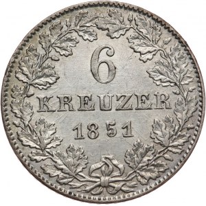 Niemcy, Frankfurt Wolne Miasto, 6 krajcarów 1851.