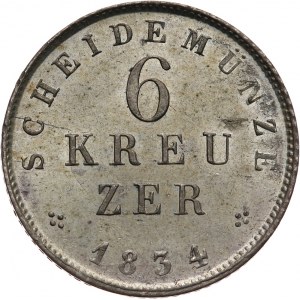 Niemcy, Hessen - Darmstadt, Ludwig II 1830 - 1848, 6 krajcarów 1834, Darmstadt.