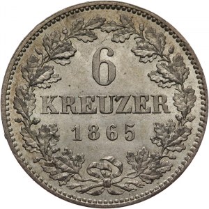 Niemcy, Hessen - Darmstadt, Ludwig III 1848 - 1877, 6 krajcarów 1865, Darmstadt.