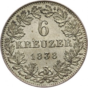 Niemcy, Nassau, Wilhelm 1816 - 1839, 6 krajcarów 1838, Wiesbaden.