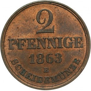 Niemcy, Hannover, Jerzy V 1851 - 1866, 2 pfennige 1863 B.