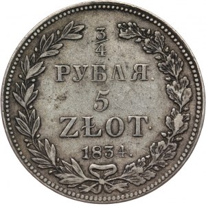 Polska, Zabór rosyjski, Mikołaj I 1825-1855, 3/4 rubla, 5 złotych 1834, Petersburg