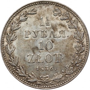 Polska, Zabór rosyjski, Mikołaj I 1825-1855, 1 1/2 rubla, 10 złotych 1836, Warszawa, Piękne!