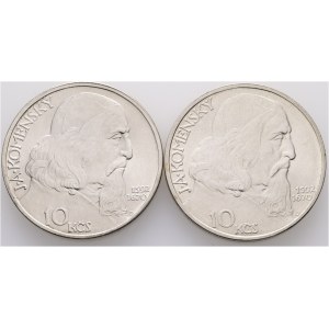 10 Kčs 1957 Jan Ámos Komenský Lot 2 mince oba varinty 2 a 3 vlasy, krátky a dlhý jazyk