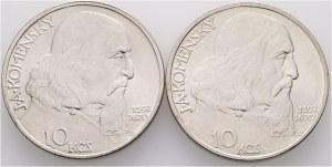 10 Kčs 1957 Jan Ámos Komenský Lot 2 Münzen beide varints 2 und 3 Haare, kurze und lange Zunge