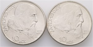 10 Kčs 1957 Jan Ámos Komenský Lot 2 coins both varints 2 and 3 hairs, short and long tongue