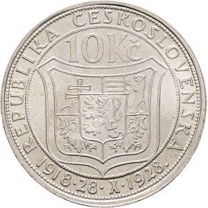 10 CZK 1928 Argento 10° Anniversario Indipendenza Prima Repubblica Ceca T.G.Masaryk