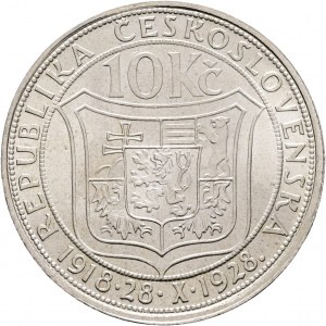 10 CZK 1928 Silber 10. Jahrestag Unabhängigkeit Erste Republik der Tschechischen Republik T.G.Masaryk