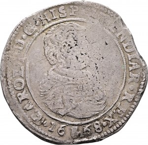 1 Dukaton 1668 CHARLES II. Spanische Niederlande, Flandern, erstes Kind Büste Brügge