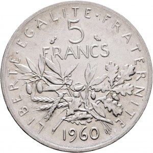 5 Francs 1960, Fifth republic , Seeder, olive,acorns,wheat