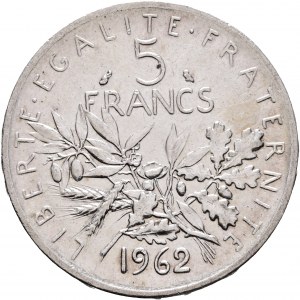 5 Francs 1962, Fifth republic , Seeder, olive,acorns,wheat