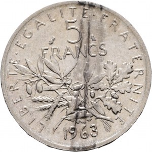 5 Francs 1963, Fifth republic , Seeder, olive,acorns,wheat
