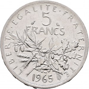 5 frankov 1965, Piata republika , sejačka, olivy, žalude, pšenica