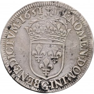 ½ écu 1651 G à mèche courte LOUIS XIV. Poitiers juste.