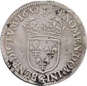 ½ écu 1651 G à mèche courte LOUIS XIV. Poitiers juste.