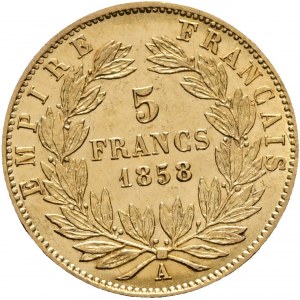 Gold 5 Francs 1858 A NAPOLEON III. Hand