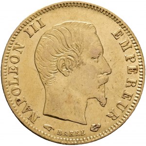 Oro 5 Franchi 1858 A NAPOLEONE III. Mano