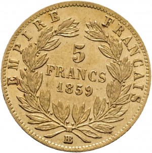 Zlato 5 frankov 1859 BB NAPOLEON III. Fly