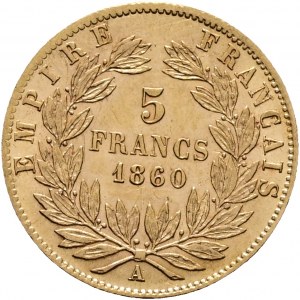 Złote 5 franków 1860 A NAPOLEON III. Mucha