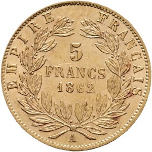 Złote 5 franków 1862 A NAPOLEON III. Mucha