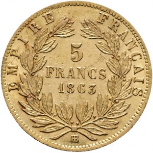 Gold 5 Francs 1863 BB NAPOLEON III. Cross