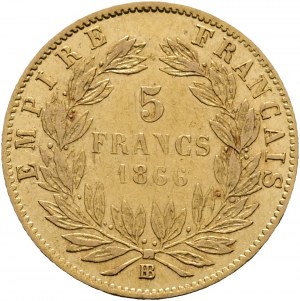Zlatý 5 frankov 1863 BB NAPOLEON III. Kríž