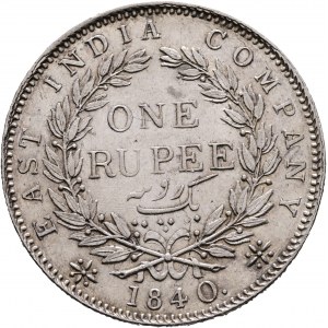 1 rupia 1840 VICTORIA Bombay 19 bobúľ a veľké diamanty