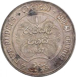 5 rupii 1957 ELIZABETH II. 2500 rocznica buddyzmu patyna