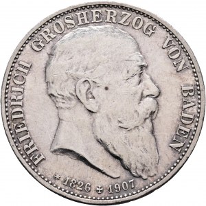 Baden 5 Mark 1907 G FRIEDRICH I. Śmierć księcia