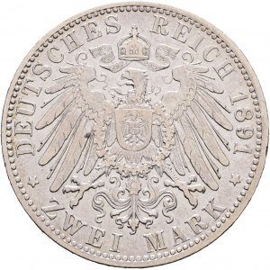 Bavorsko 2 marky 1891 D OTTO König Mníchov
