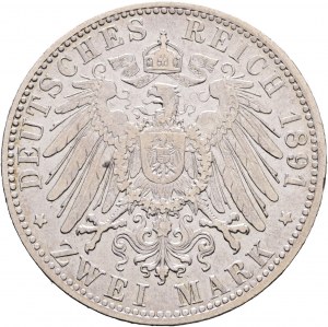 Bavorsko 2 marky 1891 D OTTO König Mníchov