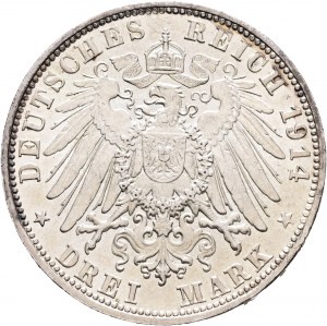 Bavorsko 3 marky 1914 D König LUDWIG III.