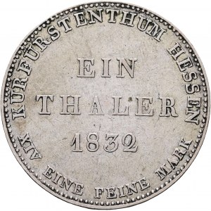Hessen 1 Thaler 1832 Knieža kurfirst Viliam II. regent Fridrich Viliam