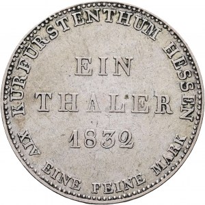 Hessen 1 Thaler 1832 Prince électeur Guillaume II Régent Frédéric Guillaume