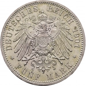 Prusse 5 Mark 1901 A WILHELLM II. Patine 200 ème anniversaire du royaume de Prusse