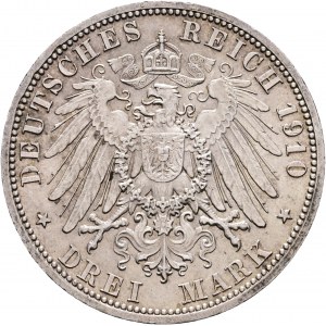 Saxe-Weimar-Eisenach 3 Mark 1910 A Groszherzog WILHELM ERNST et FEODORA deuxième mariage