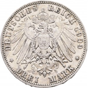 Saxony 3 Mark 1909 E FRIDRICH AUGUST König von Sachsen Muldenhütten