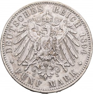 Sassonia 5 marchi 1894 E ALBERT König von Sachsen Muldenhütten