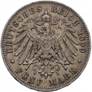 Saxony 5 Mark 1899 E König ALBERT patina