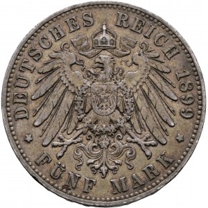 Saxe 5 Mark 1899 E König ALBERT patiné