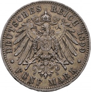 Saxe 5 Mark 1899 E König ALBERT patiné