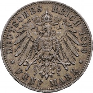 Saxony 5 Mark 1899 E König ALBERT patina