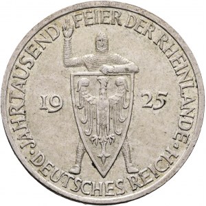 Weimarer Rep. 3 Mark 1925 E 1000. Abnutzung des Rheinlandes