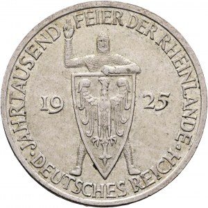 Weimarer Rep. 3 Mark 1925 E 1000. Abnutzung des Rheinlandes