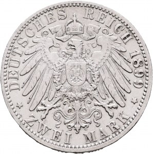 Wuerttemberg 2 Mark 1899 F König WILHELM II.