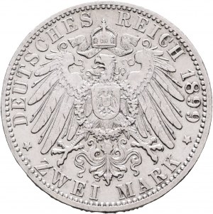 Wuerttemberg 2 Mark 1899 F König WILHELM II.