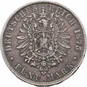 Wuerttemberg 5 Mark 1875 F König KARL I. Patina