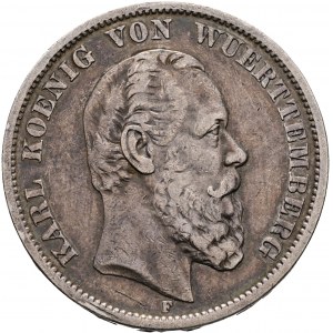 Wuerttemberg 5 marco 1875 F König KARL I. Patina